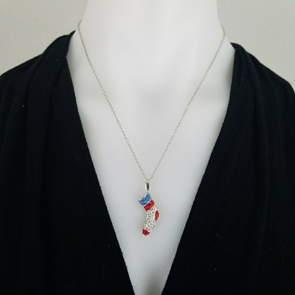 NEW Crystal Stocking White Gold Plated Christmas Holiday Necklace